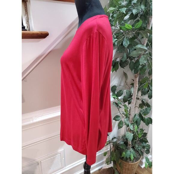 Chico's Women Red Solid Rayon Round Neck Long Casual Sleeve Top Shirt Size Large - Picture 4 of 9